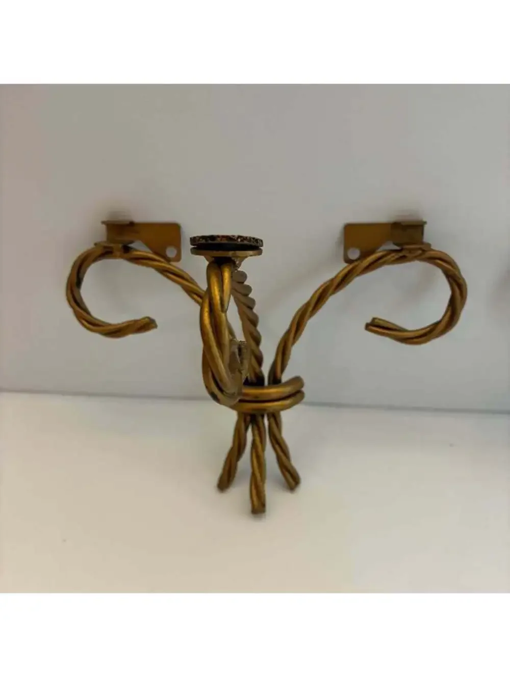Pair Vintage Gold Metal Wall Shelf Brackets Twisted Scroll Corbel Glass Shelves